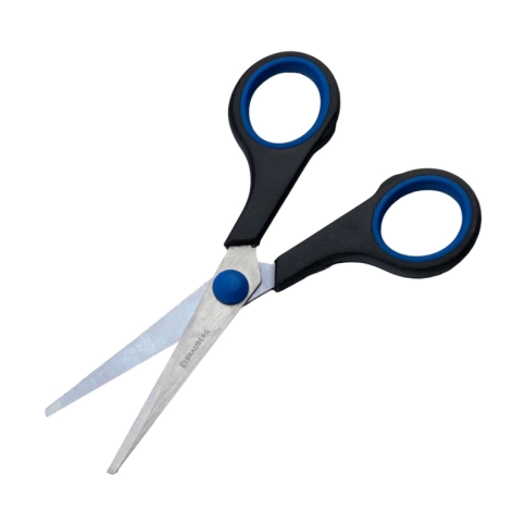 Ножницы BRAUBERG Soft Grip 140мм черно-синие резиновые вставки фото 2